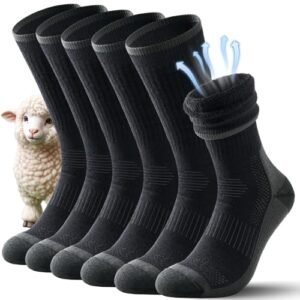 TANSTC Merino Socken Herren 43-46 Wollsocken Thermosocken Damen Thermo Wandersocken Wintersocken Warme Dicke Herrensocken Kuschelsocken Hohe Elastizität Tennissocken Arbeitssocken, 3 Paar Schwarz L