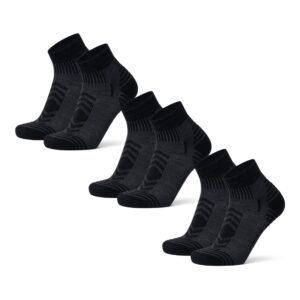 DANISH ENDURANCE Kurze Merinowolle Wandersocken, Atmungsaktiv, Leicht Gepolstert, Herren & Damen, 3 Paar, Schwarz, 43-47