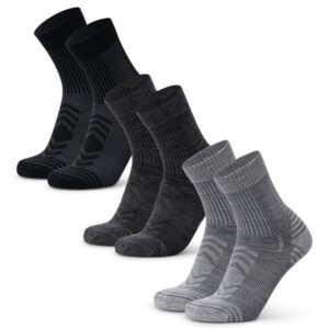 DANISH ENDURANCE Leichte Merinowolle Wandersocken, Arbeitssocken, Atmungsaktiv, Herren & Damen, 3 & 5 Paar, 1 Hellgrau, 1 Dunkelgrau, 1 Schwarz, 43-47