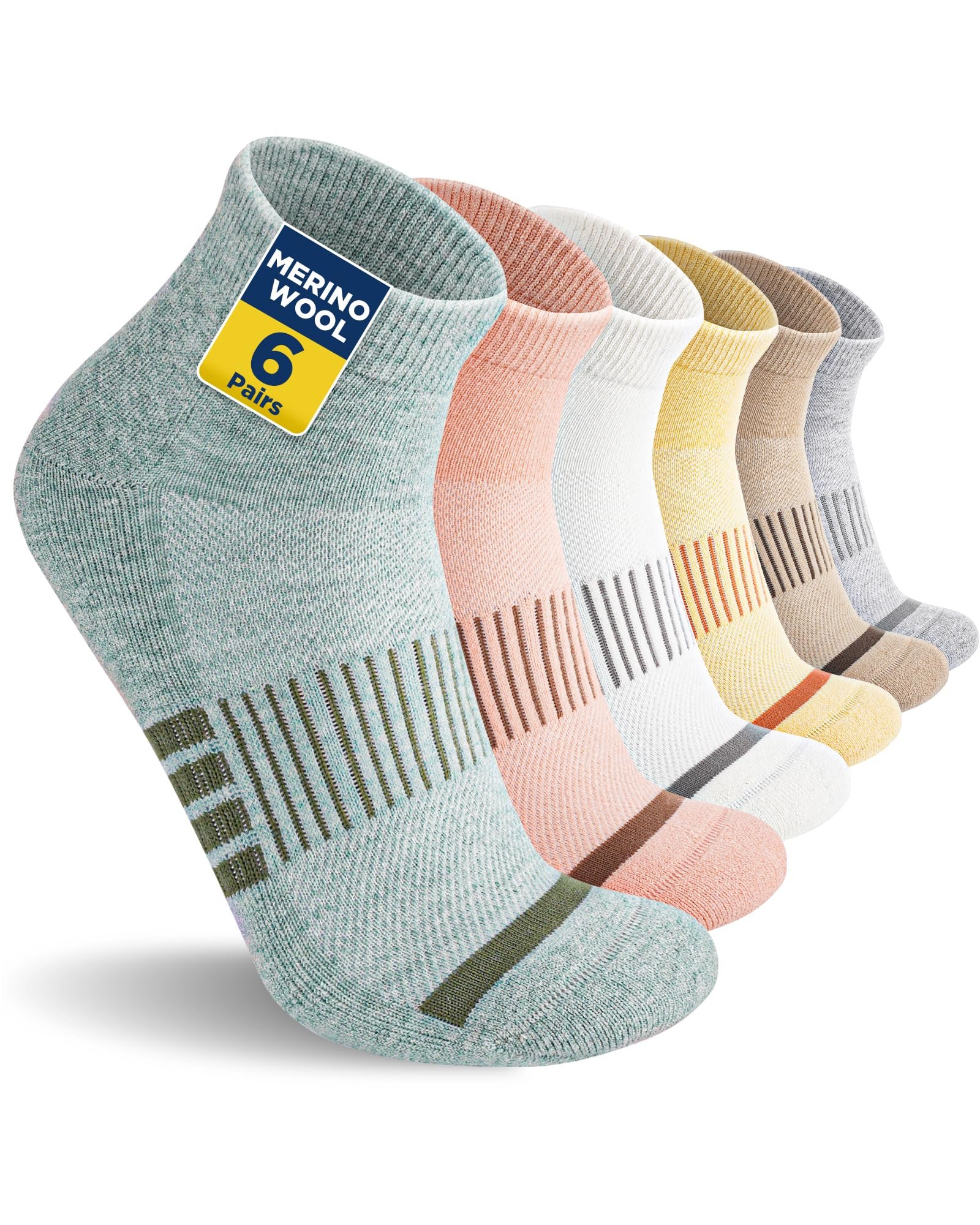 Niofind Merino Wandersocken Damen Herren, Atmungsaktiv Quarter Sneaker Socken Wollsocken, Gepolstert Laufsocken Kurze Sportsocken für Alltag Sport Outdoor 6 Paar