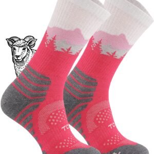 TODO BP LIGHT Dünn Merino Wandersocken für Herren, Damen,Trekking-Socken, Atmungsaktiv, 55% Merinowolle Blend Funktionssocken, Outdoor (Falcon Fuchsie, 39-42)