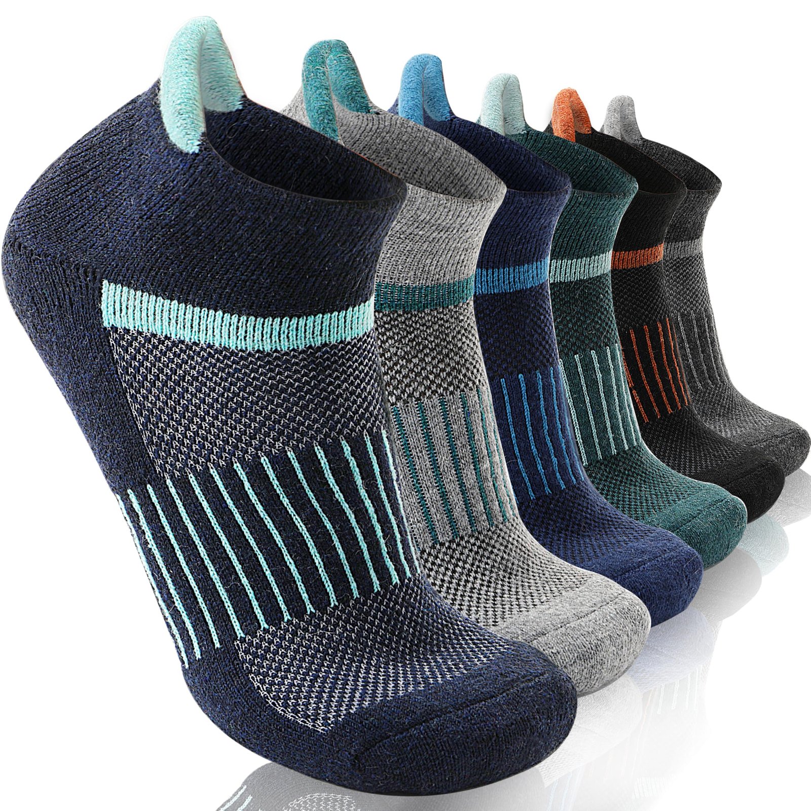 MOSEY KOSY Merino Kurz Wandersocken Sneaker Socken, Warme Wolle Atmungsaktiv Laufsocken, Kompressions Sportsocken Thermosocken Wollsocken für Herren Damen 6 Paar(Gemischte Farbe A,M (36-42))