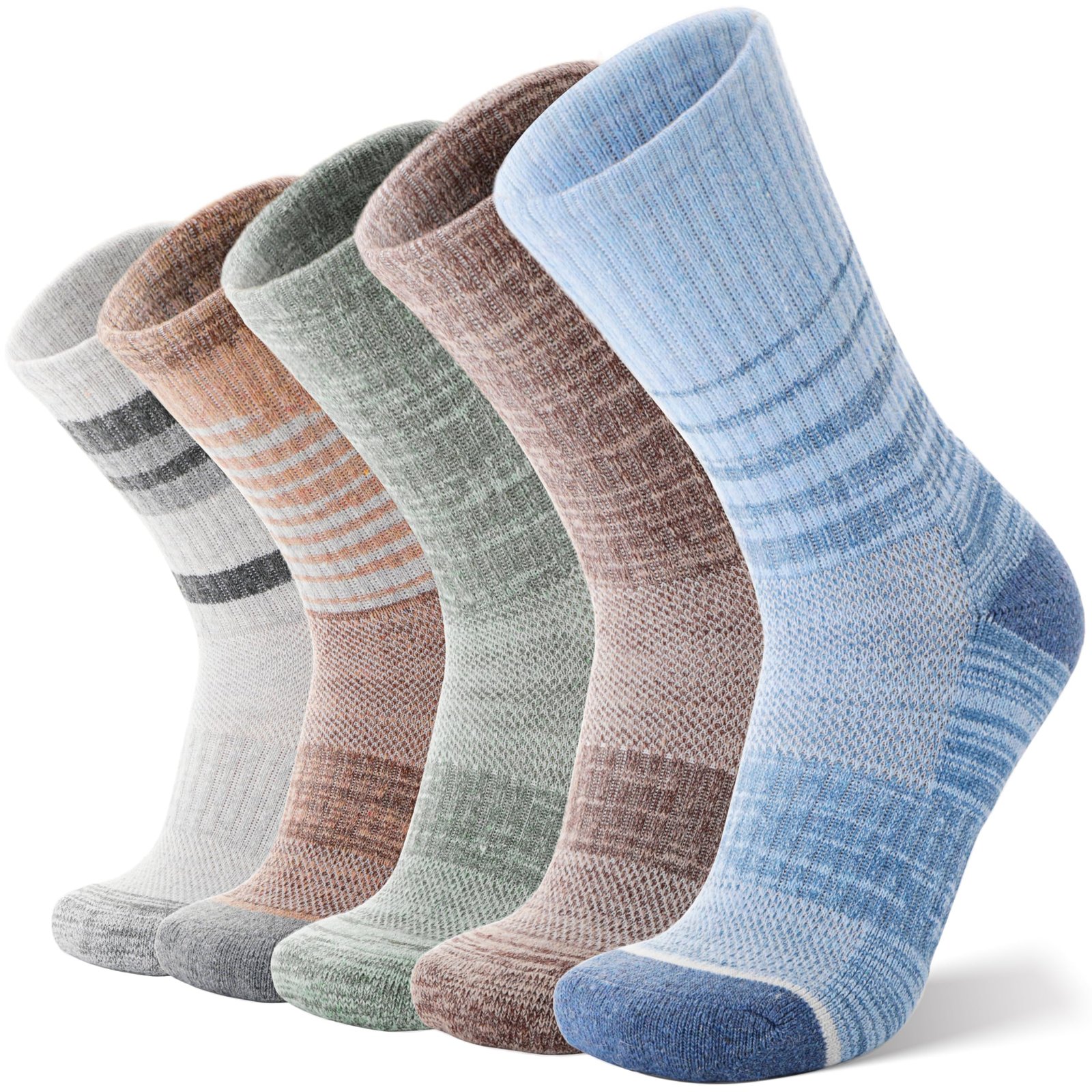 ANTSANG Merino Wolle Wandern Socken für Herren und Damen 5 Paare Warme Winter Dicke Kissen Feuchtigkeit Wicking Crew Socken(Braun,36-42)