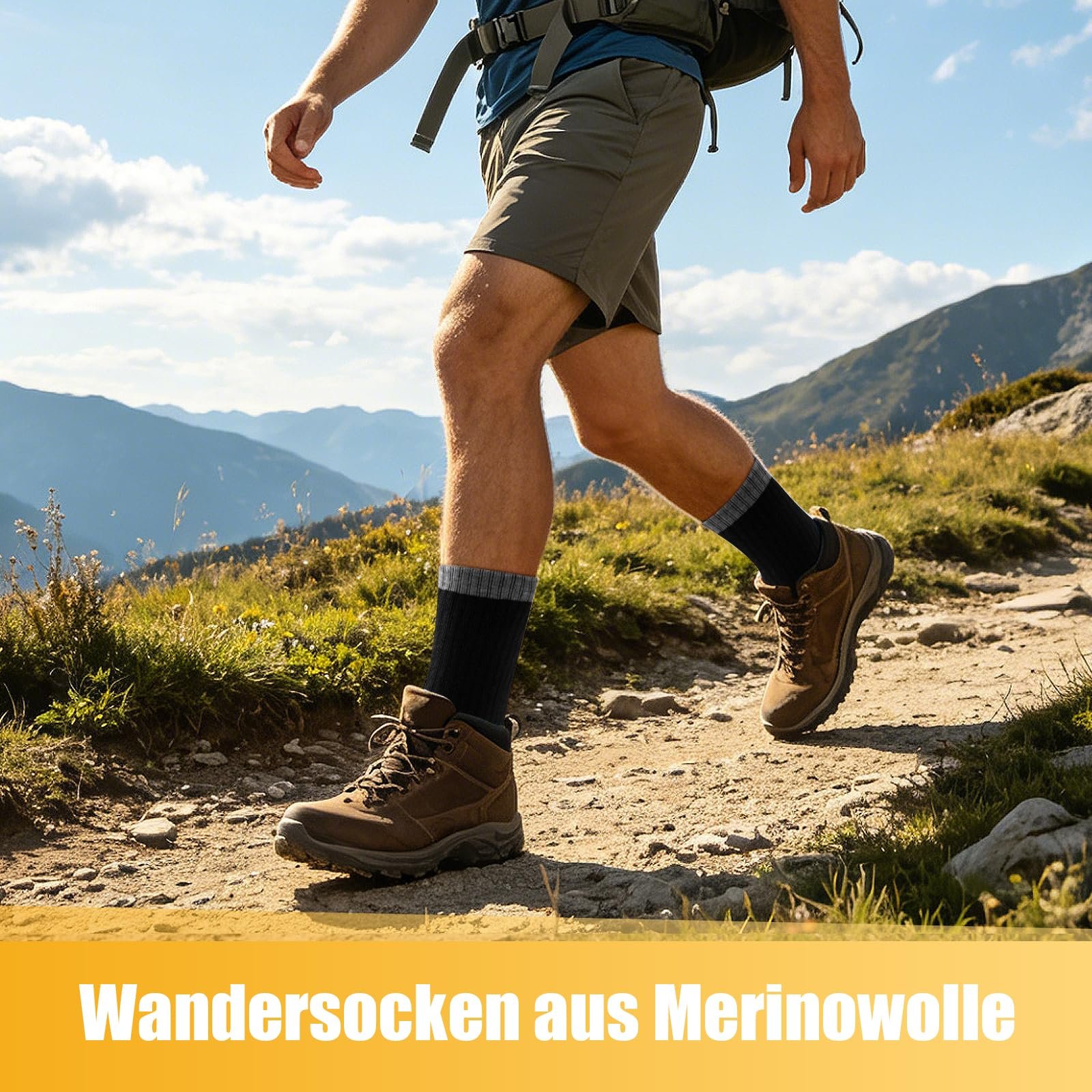 Stoeury Merino Socken Herren Damen, Dicke Wandersocken, Gepolsterte Anti Blase Wollsocken, Atmungsaktiv Merinowolle Trekkingsocken Sportsocken Outdoor Socken, 3 Paar, Schwarz 43-46 - Image 2